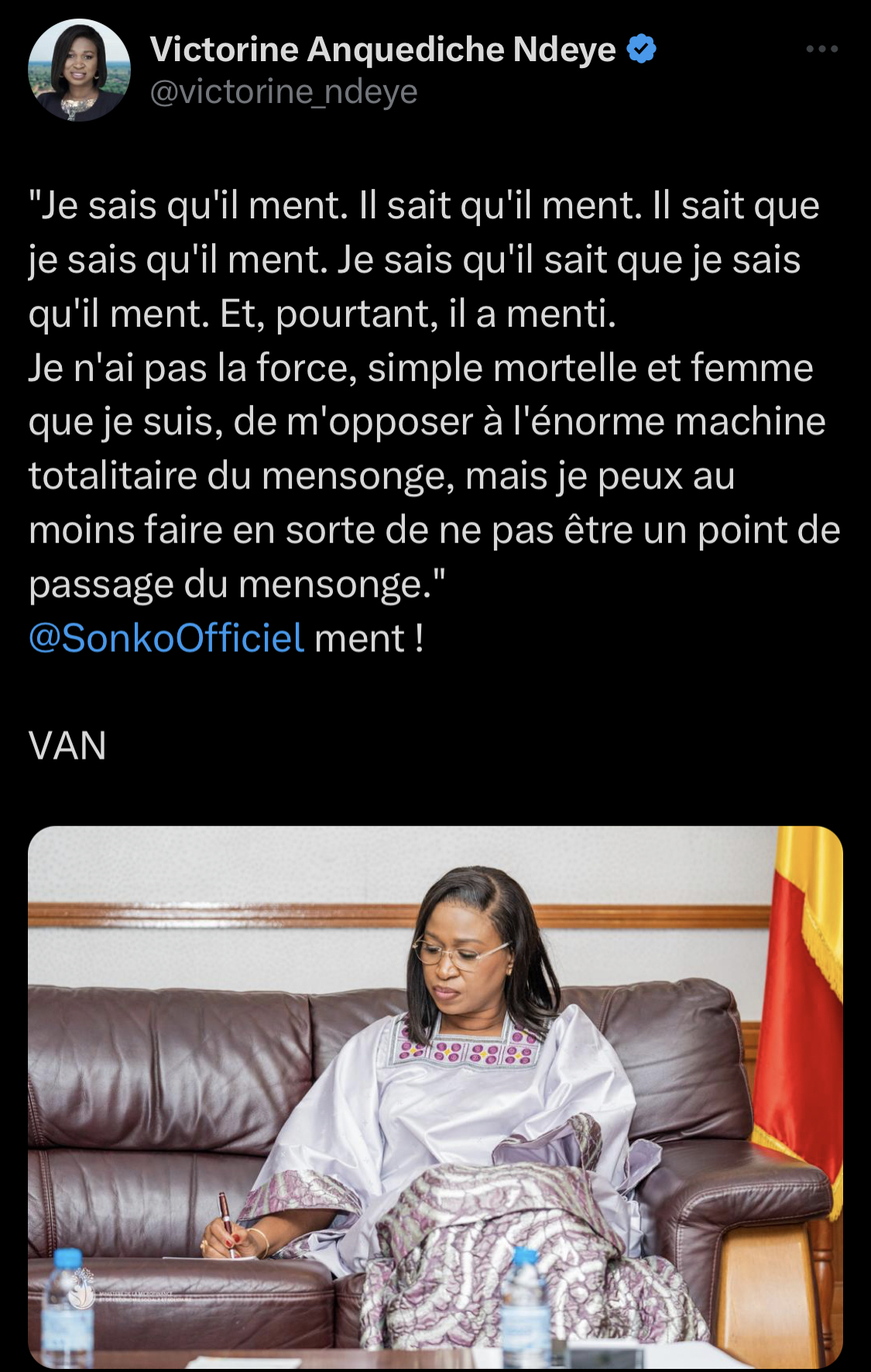 Victorine Ndeye réplique à Sonko: « il sait que je sais qu’il ment »
