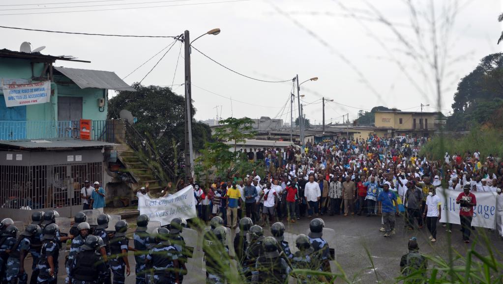 La manifestation de l'opposition gabonaise lors de laquelle au moins une personne a trouvé la mort, le 20 décembre 2014.