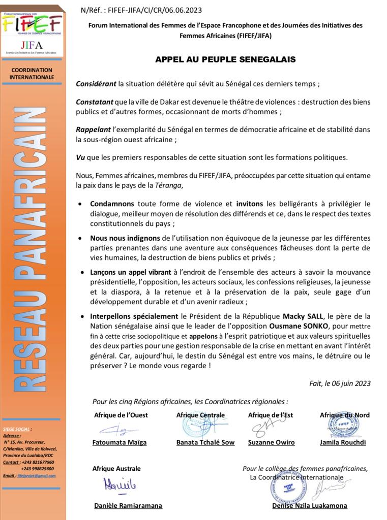 Tension au Sénégal : le Forum international des femmes de l'espace francophone appelle à "privilégier le dialogue"