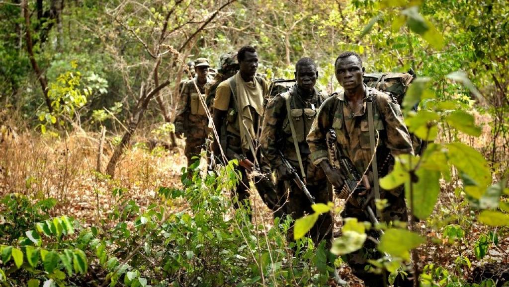 Une patrouille l'armée ougandaise dans la jungle sur les traces des rebelles de la LRA, en avril 2012. AFP PHOTO/STRINGER