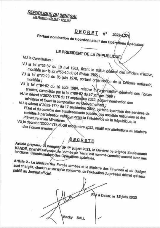 Le Général Souleymane Kandé, nommé cumulativement Coordonnateur des opérations spéciales