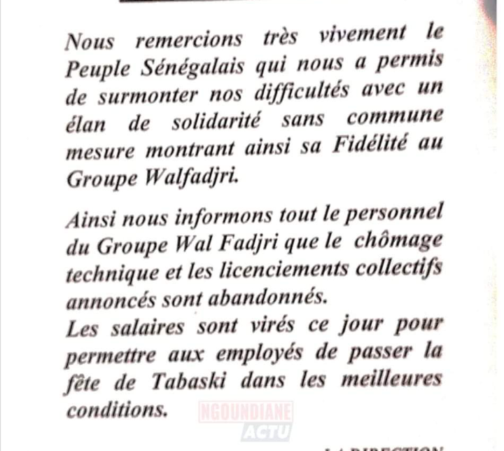 Wal Fadjri : le chômage technique et les licenciements collectifs sont abandonnés (Direction)