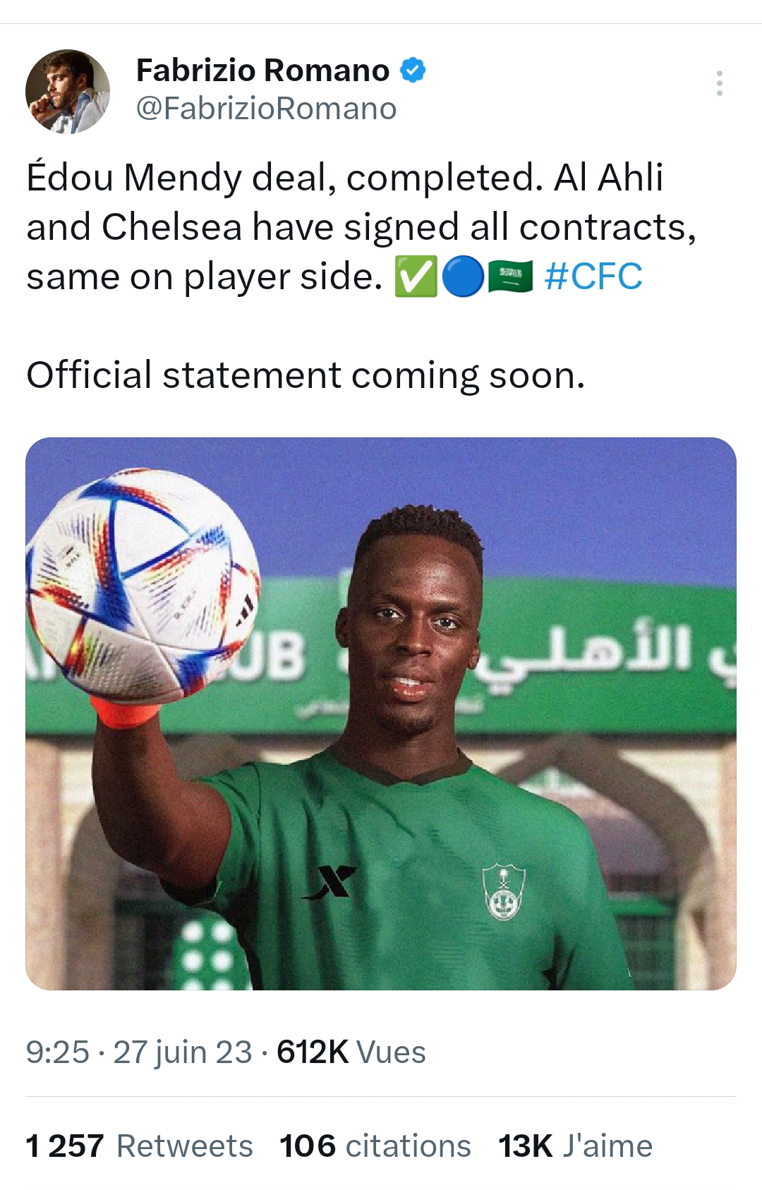 Après Koulibaly, Chelsea conclut avec Al Ahli le transfert de Mendy