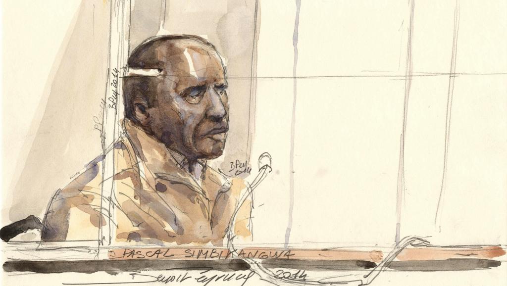 Dessin représentant l'accusé Pascal Simbikangwa lors de l'audience du 4 février 2014 à Paris. AFP PHOTO / BENOIT PEYRUCQ