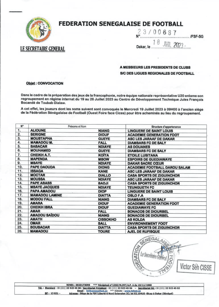 Jeux de la Francophonie : le Sénégal démarre sa préparation avec 26 « Lionceaux »