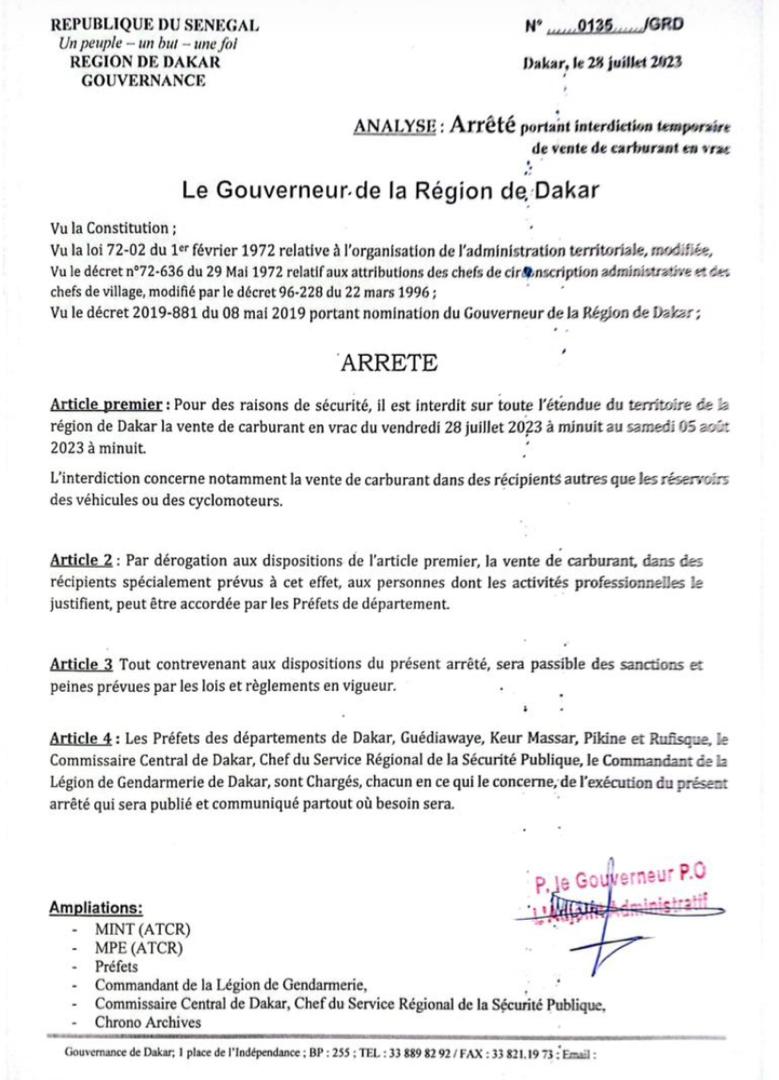Dakar : la vente de carburant dans des récipients interdite du vendredi et au samedi 
