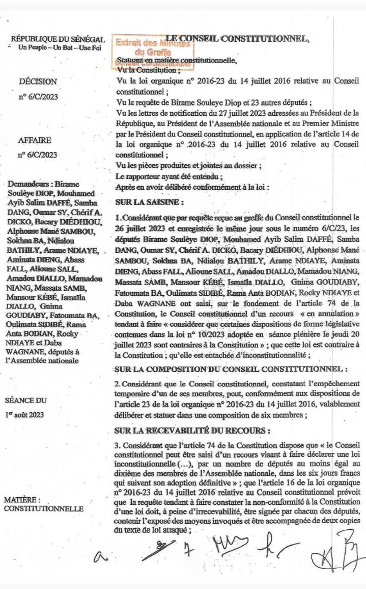 Modification de la loi 10/2023: le Conseil constitutionnel déclare irrecevable la requête de Biram Souley Diop et Cie