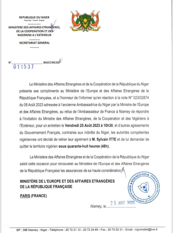 Niger: les putschistes donnent à l’ambassadeur de France 48 heures pour quitter le territoire