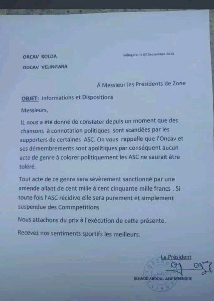 Chants dédiés à Sonko dans les stades: l’ODCAV de Vélingara menace