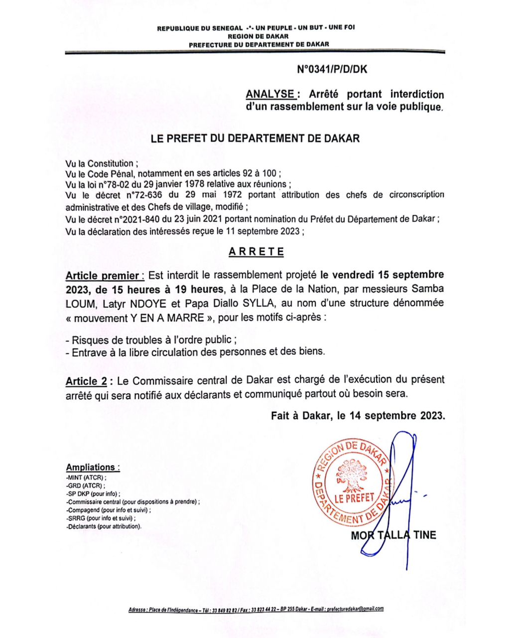 Nouvelle interdiction du rassemblement du F24 prévu ce vendredi