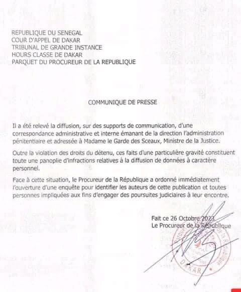 Diffusion d'un document confidentiel sur la santé de Sonko : le Procureur annonce l'ouverture d'une enquête