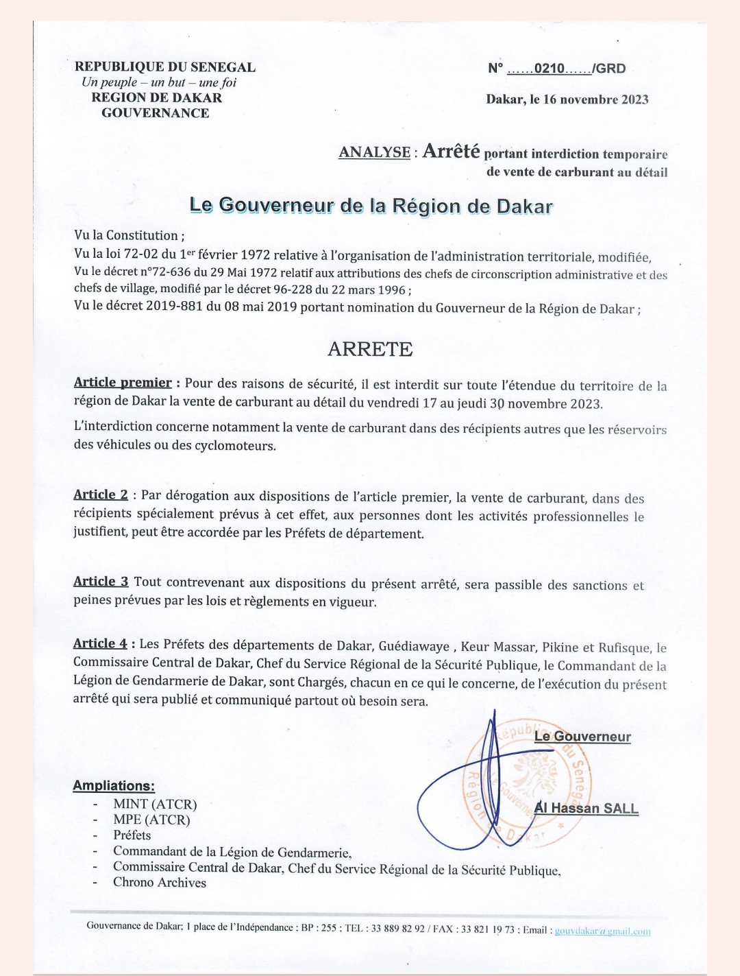 Dakar : la vente de carburant en détail interdite (arrêté)