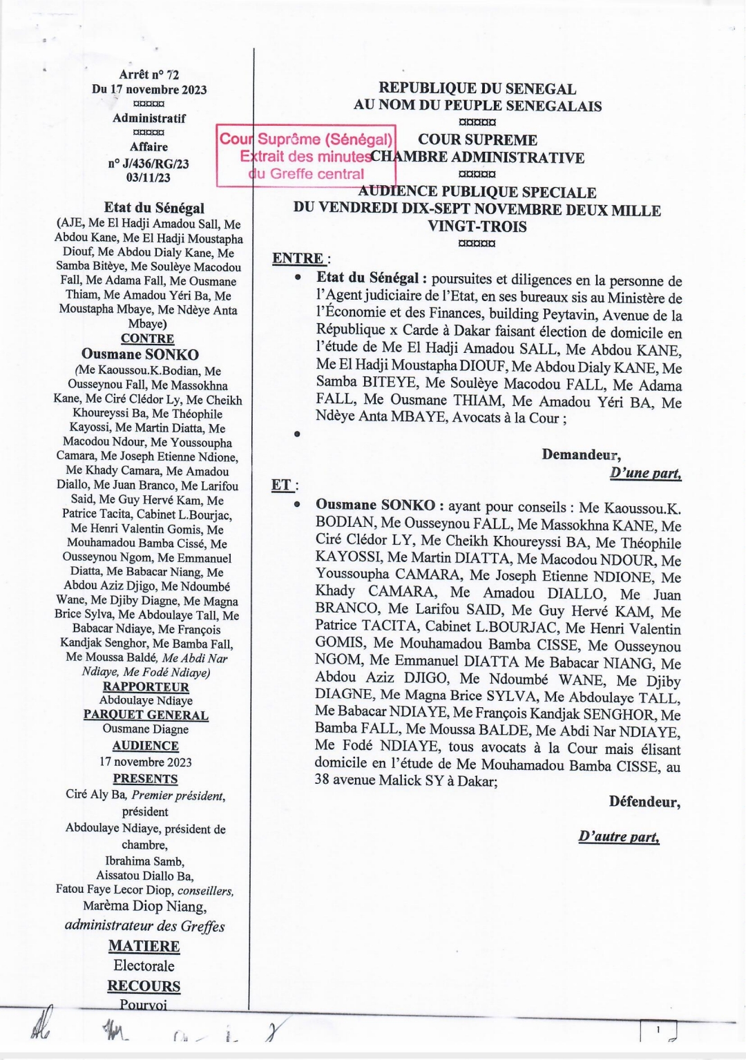 Radiation de Sonko: l'arrêt de la Cour suprême publiée sans la signature du Juge Aîssata Diallo Ba