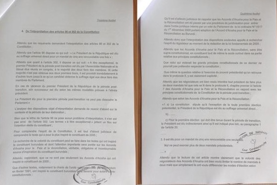 Urgent – Burundi: La Cour constitutionnelle pour une nouvelle candidature de Nkurunziza (Document)