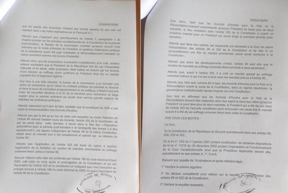 Urgent – Burundi: La Cour constitutionnelle pour une nouvelle candidature de Nkurunziza (Document)