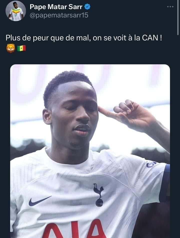 Pape Matar Sarr rassure les Sénégalais après sa blessure de ce dimanche