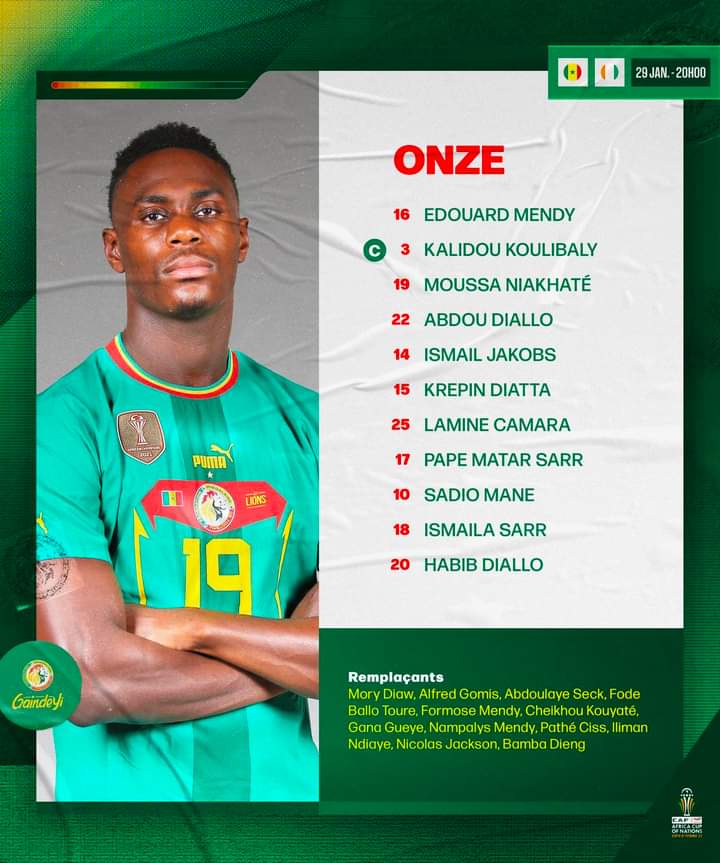 CAN 2023  : le onze de départ des “Lions” face à la Côte d’Ivoire