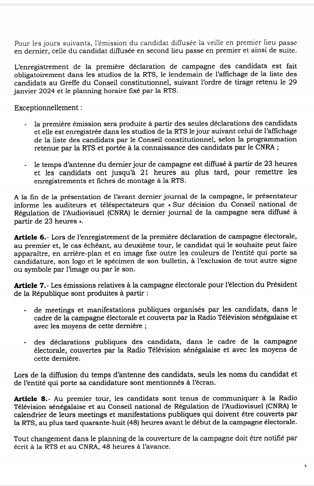 Temps d'antenne des candidats: le CNRA publie la décision fixant le nombre, la durée, les horaires ainsi que les modalités