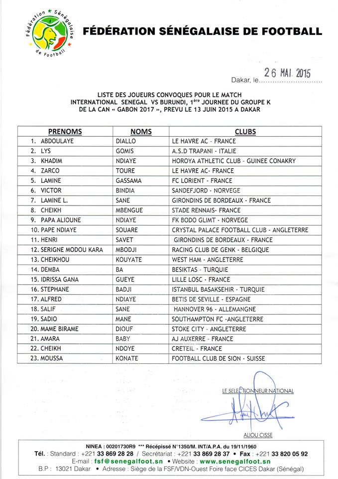 CAN 2017: une liste des 23 sans plusieurs cadres