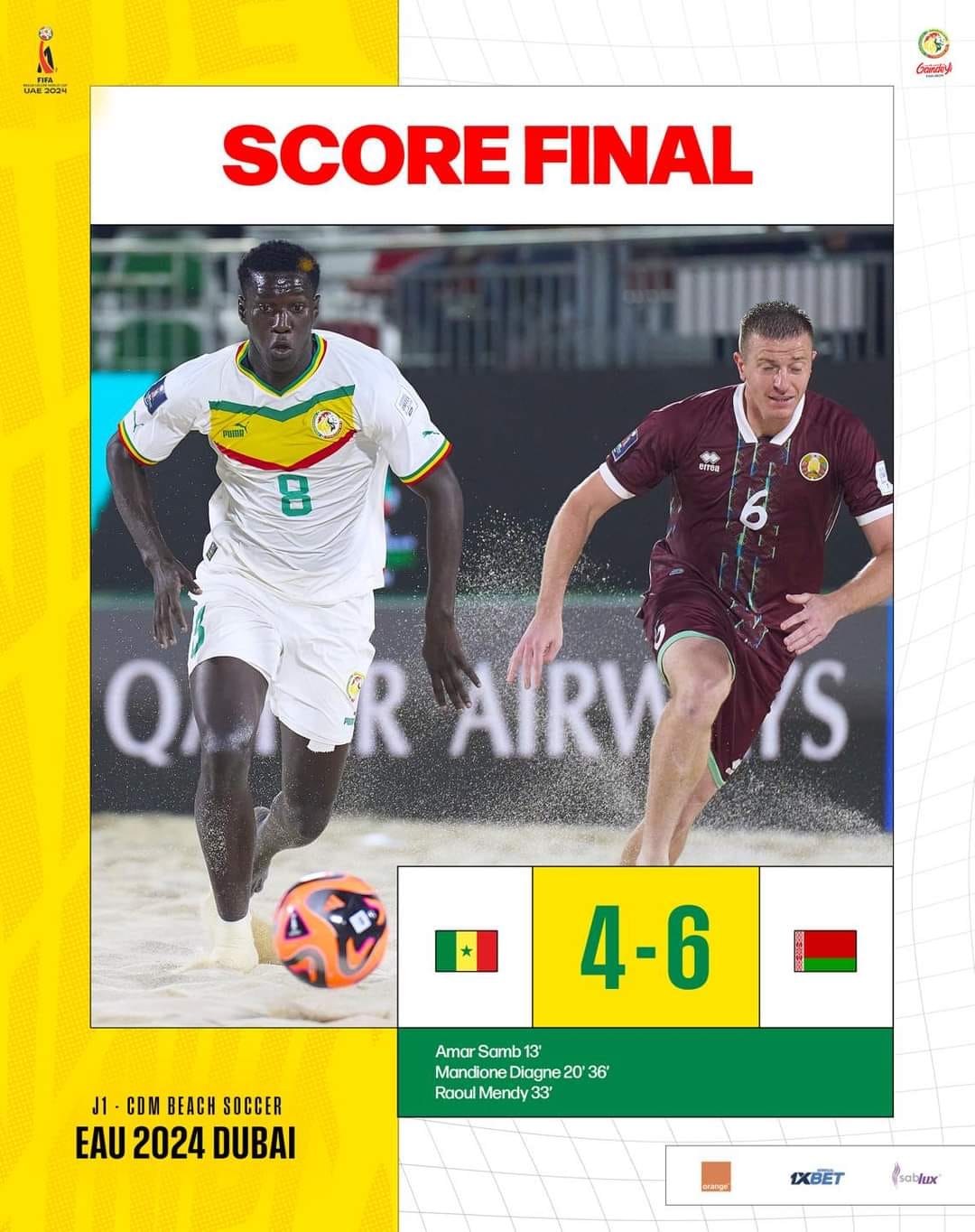 Coupe du monde de Beach Soccer : le Sénégal s’incline devant la Biélorussie