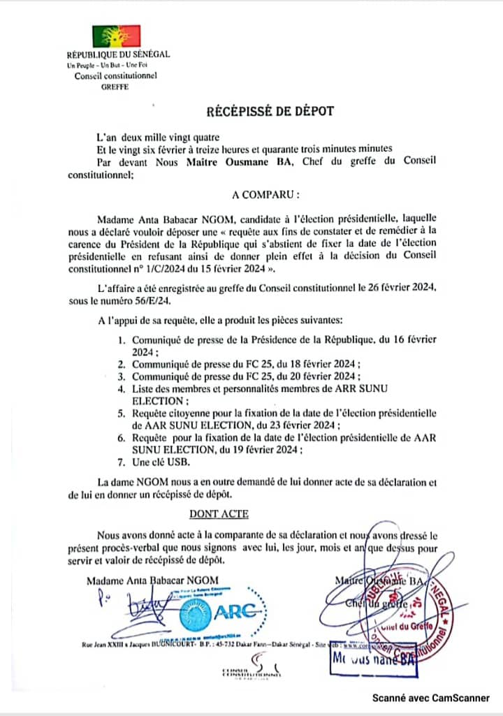 Conseil constitutionnel : Anta Babacar Ngom dépose une requête aux "fins de constater la carence du président de la République"