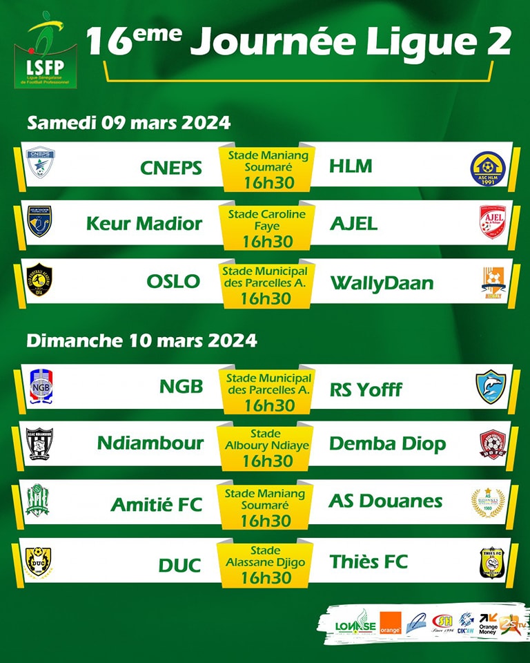 Ligue 2 : Wally Daan pour consolider sa première place, choc NGB – RS Yoff