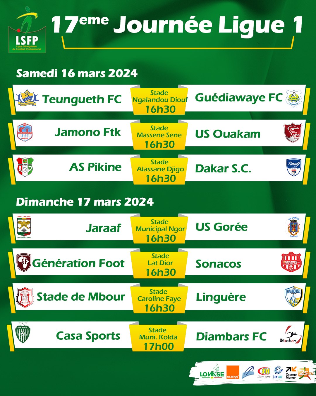 Ligue 1 : choc Teungueth FC/ Guédiawaye FC, derby Jaraaf / US Gorée