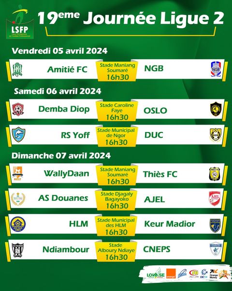 Ligue 2 : Amitié FC sur le podium, Wally Daan en derby contre Thiès FC