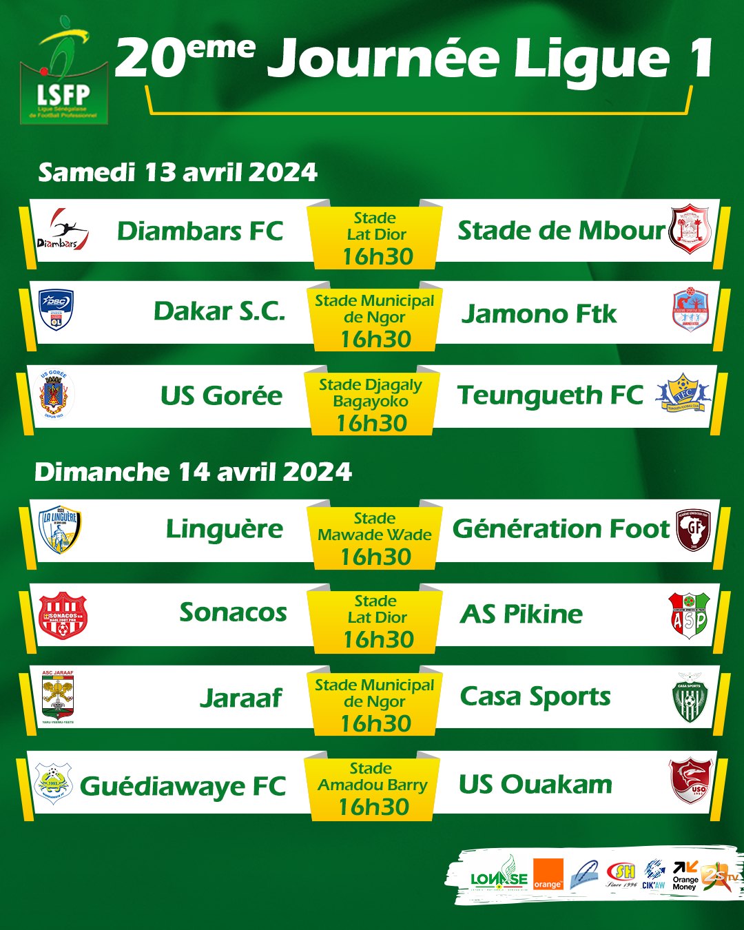 Ligue 1 : Teungueth FC chez Gorée, Derby Diambars / Stade de Mbour, Jaraaf reçoit Casa Sports