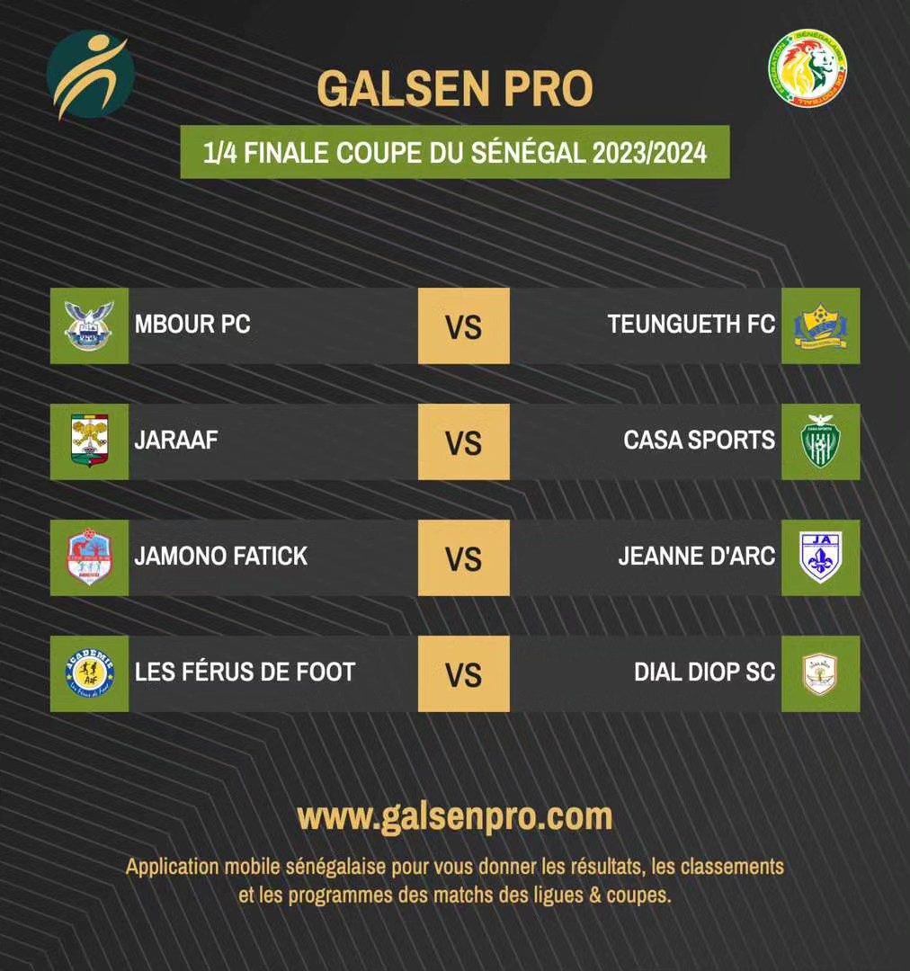 Coupe du Sénégal : duel entre Casa Sports et Jaraaf, Férus Foot et Dial Diop FC s’affrontent pour une place en demies