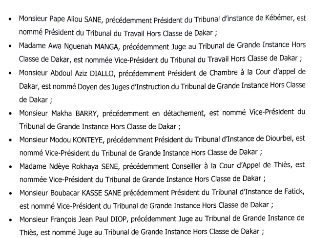 Vaste chamboulement au sein de la Magistrature : Maham Diallo remplacé par Abdoul Aziz Diallo comme Doyen des juges