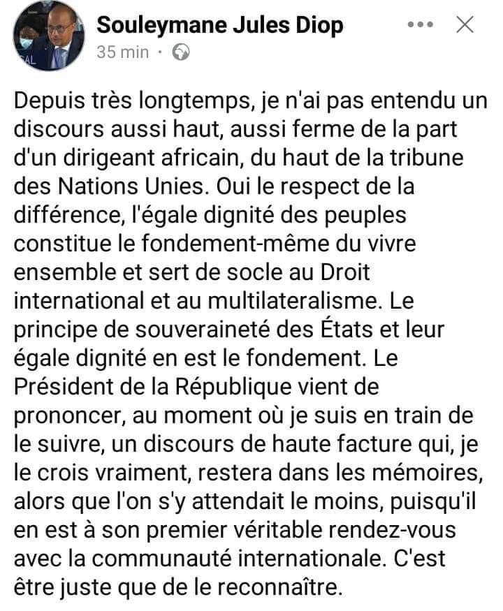 Discours à l'ONU : le Président Diomaye Faye reçoit les éloges de Sonko, Souleymane Jules Diop et Alioune Tine