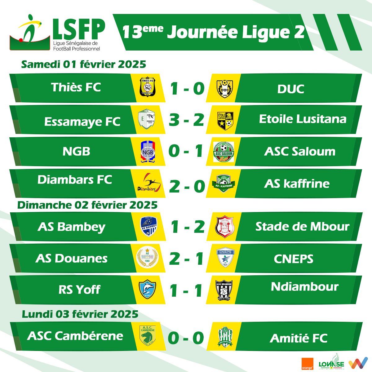 Ligue 2 : Amitié FC dans le dur, Stade de Mbour et AS Douanes poursuivent le leader Essamaye FC