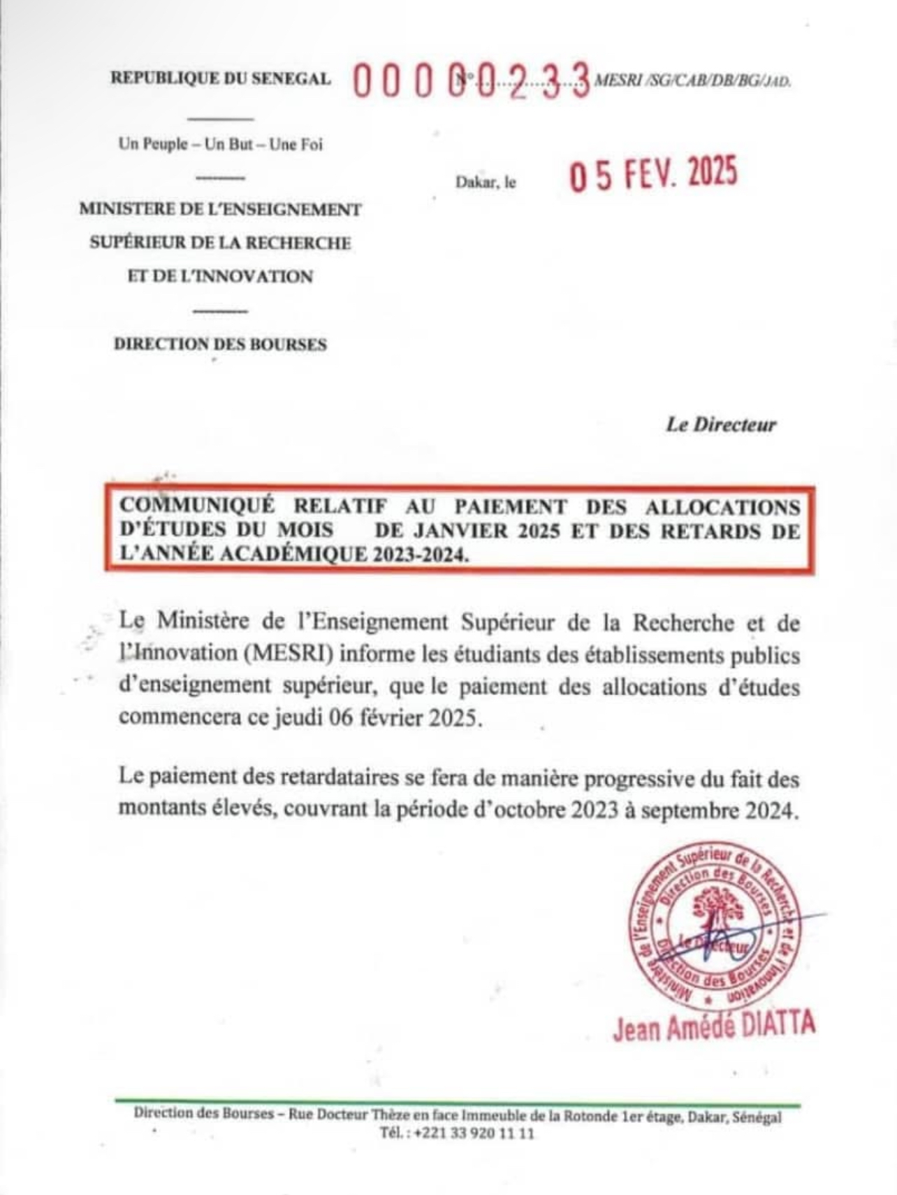 Enseignement supérieur : le ministère annonce le début des versements des allocations d'études ce jeudi 6 février 