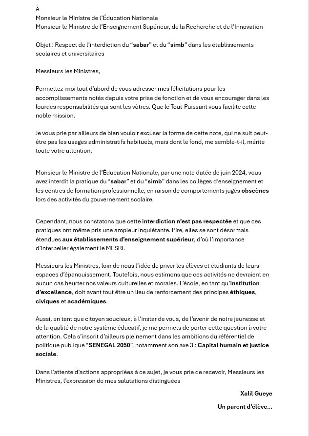 Sénégal: Un parent d'élève interpelle les autorités sur le non-respect de l'interdiction du "sabar" et du "simb" dans les écoles et universités