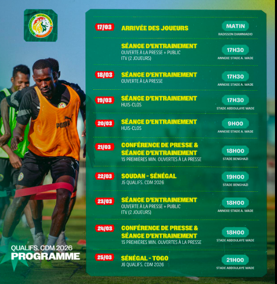 Éliminatoires Mondial 2026 (5e et 6e journée) : le programme complet du regroupement des « Lions » Éliminatoires Mondial 2026 (5e et 6e journée) : le programme complet du regroupement des « Lions »