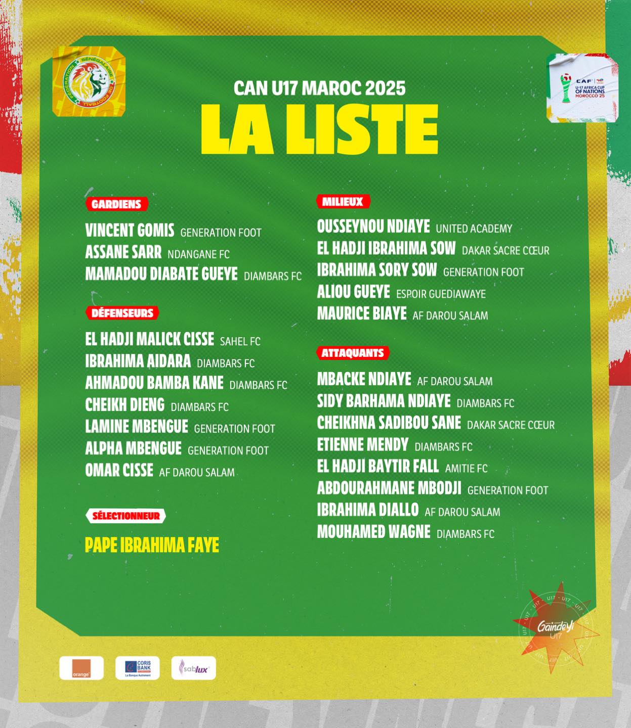 CAN U17 – Maroc 2025 : La liste des 23 « Lionceaux » dévoilée