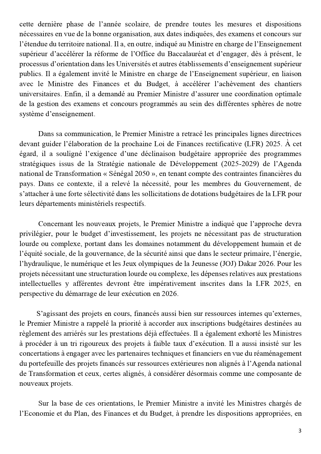 Sénégal : Communiqué du Conseil des ministres du mercredi 30 avril 2025