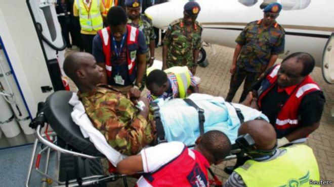 Un soldat kényan évacué récemment de la Somalie, où il a été blessé dans une attaque du groupe djihadiste Al-Shabaab.