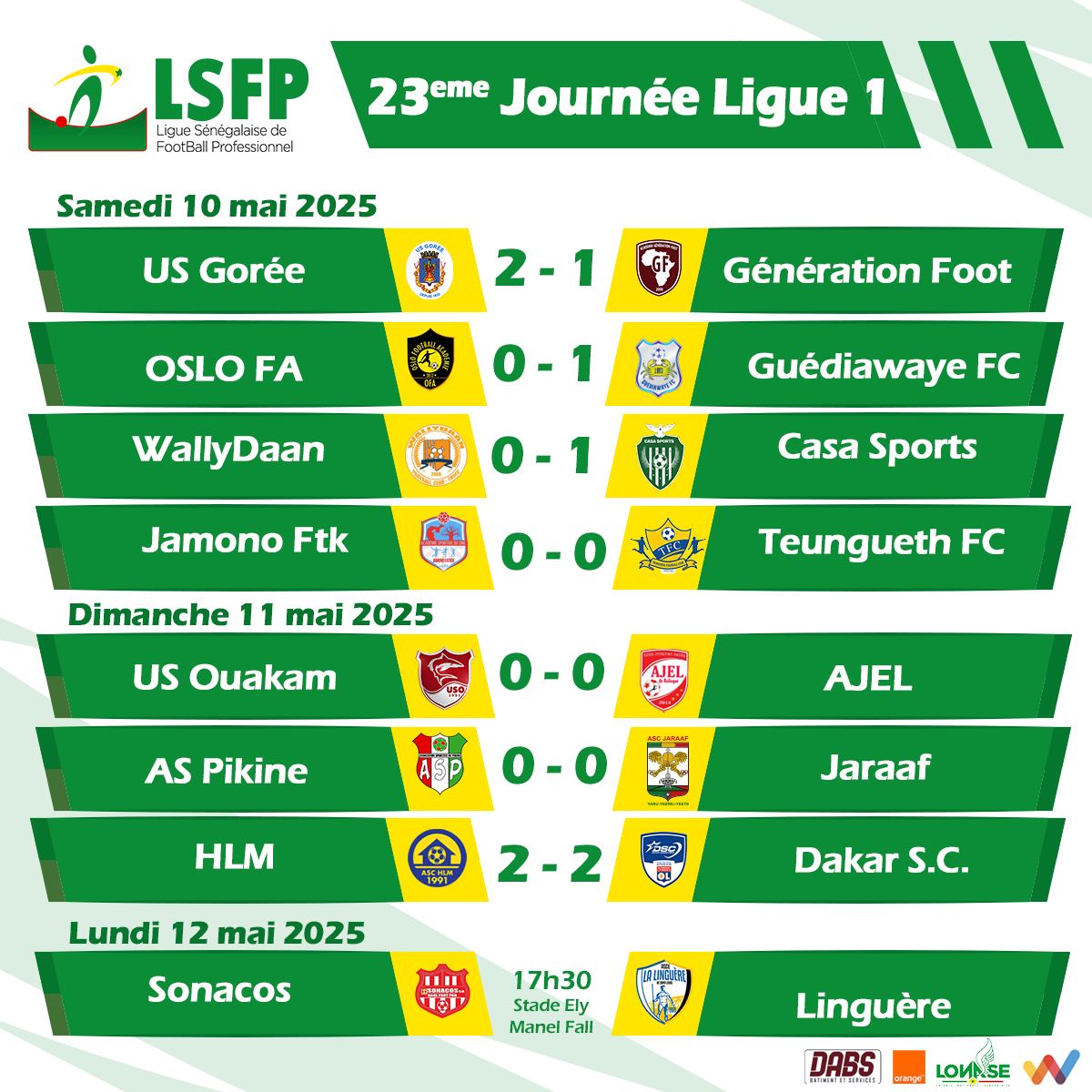 Ligue 1 : Le Jaraaf cale, Gorée brille, Casa-Sports rebondit, une 23e journée pleine de contrastes