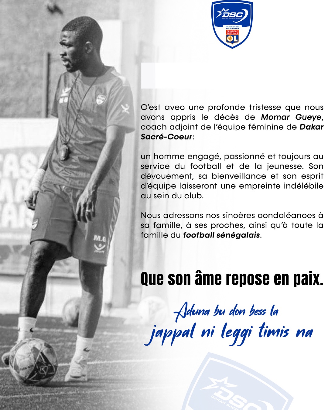 Nécrologie : décès de Momar Gueye, coach adjoint de l'équipe féminine de Dakar  Sacré-Cœur