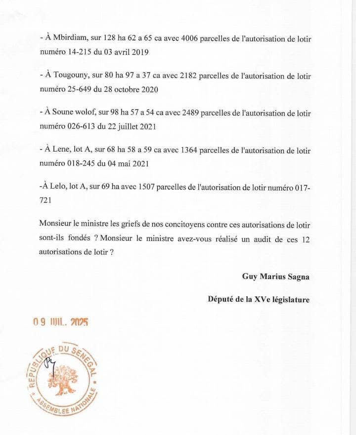 Lotissements irrégulières, mauvaises routes... : Guy Marius Sagna adresse plusieurs questions écrites au gouvernement