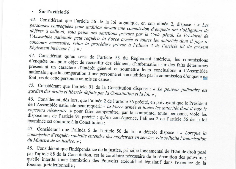 Assemblée nationale : Le Conseil constitutionnel rejette des articles du nouveau Règlement intérieur, dont celui sur la convocation des magistrats