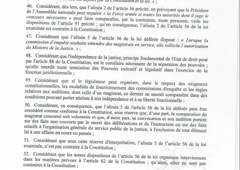 Assemblée nationale : Le Conseil constitutionnel rejette des articles du nouveau Règlement intérieur, dont celui sur la convocation des magistrats