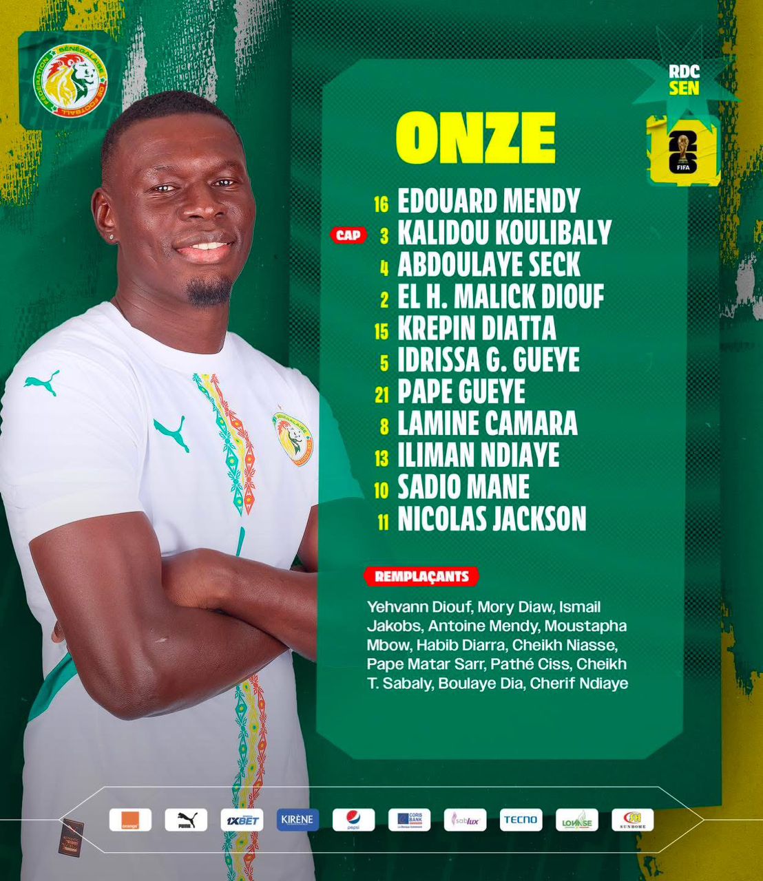 RDC Congo vs Sénégal : voici la liste des 11 de départ (Image)