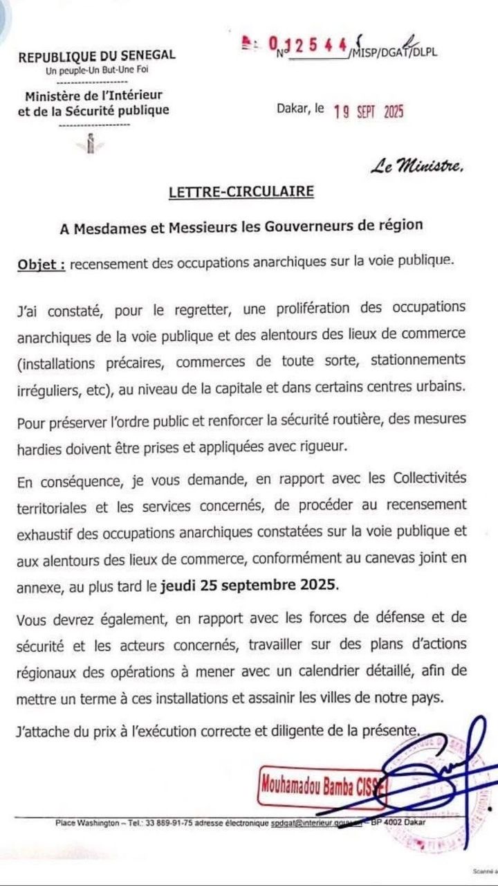 Lutte contre les occupations anarchiques : le ministre de l’Intérieur ordonne un recensement national