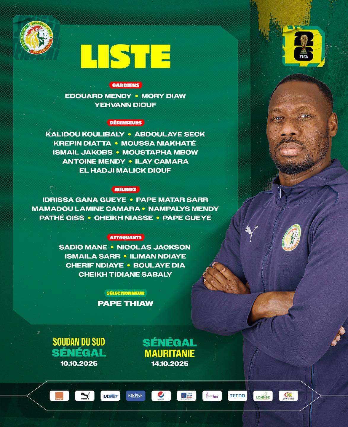 Équipe nationale : Pape Thiaw dévoile une liste de 26 « Lions », Nampalys Mendy et Ilay Camara de retour 