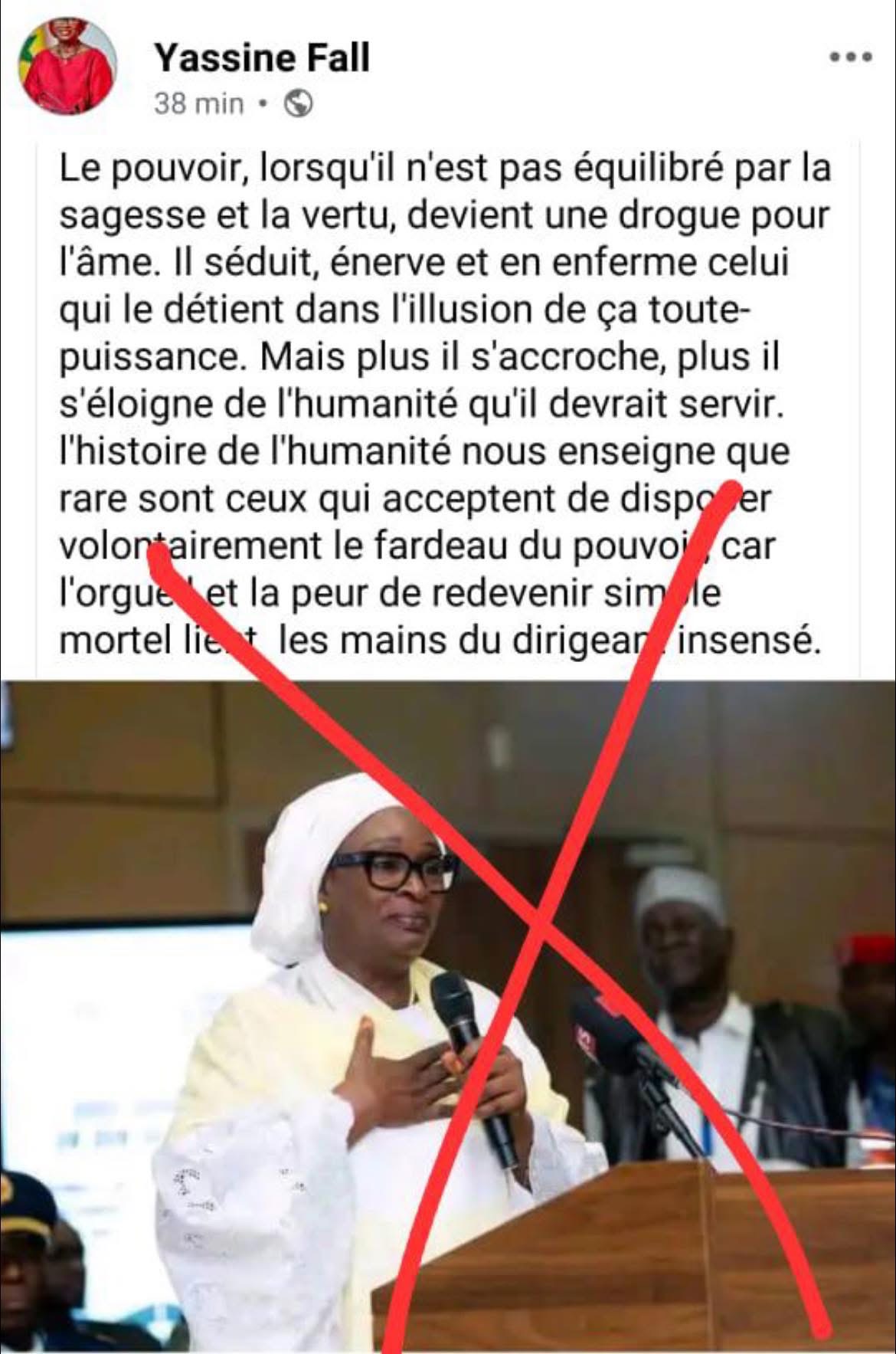 La ministre de la Justice Yassine Fall alerte sur de faux comptes usurpant son identité sur les réseaux sociaux