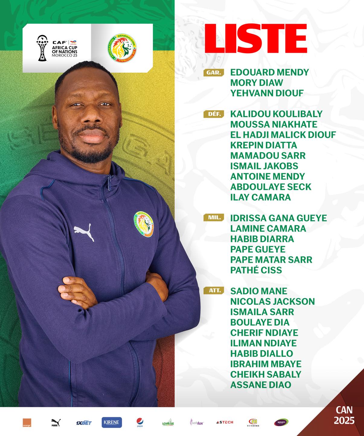 CAN 2025 : la liste des « Lions », Habib Diarra et Lamine Camara appelés, Mamadou Lamine Camara et Rassoul Ndiaye écartés