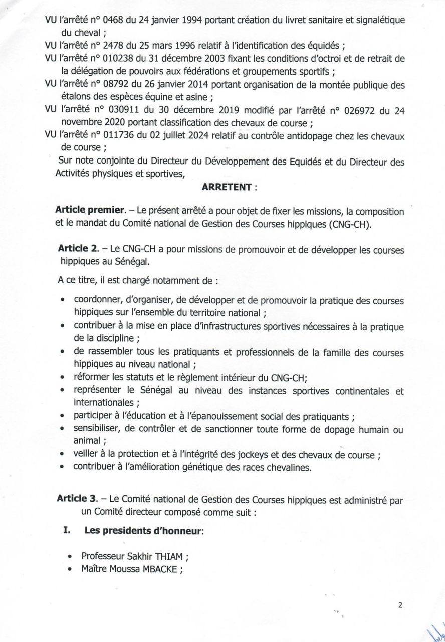 Comité National de Gestion des Courses Hippiques : un arrêté fixe les missions et la composition du bureau